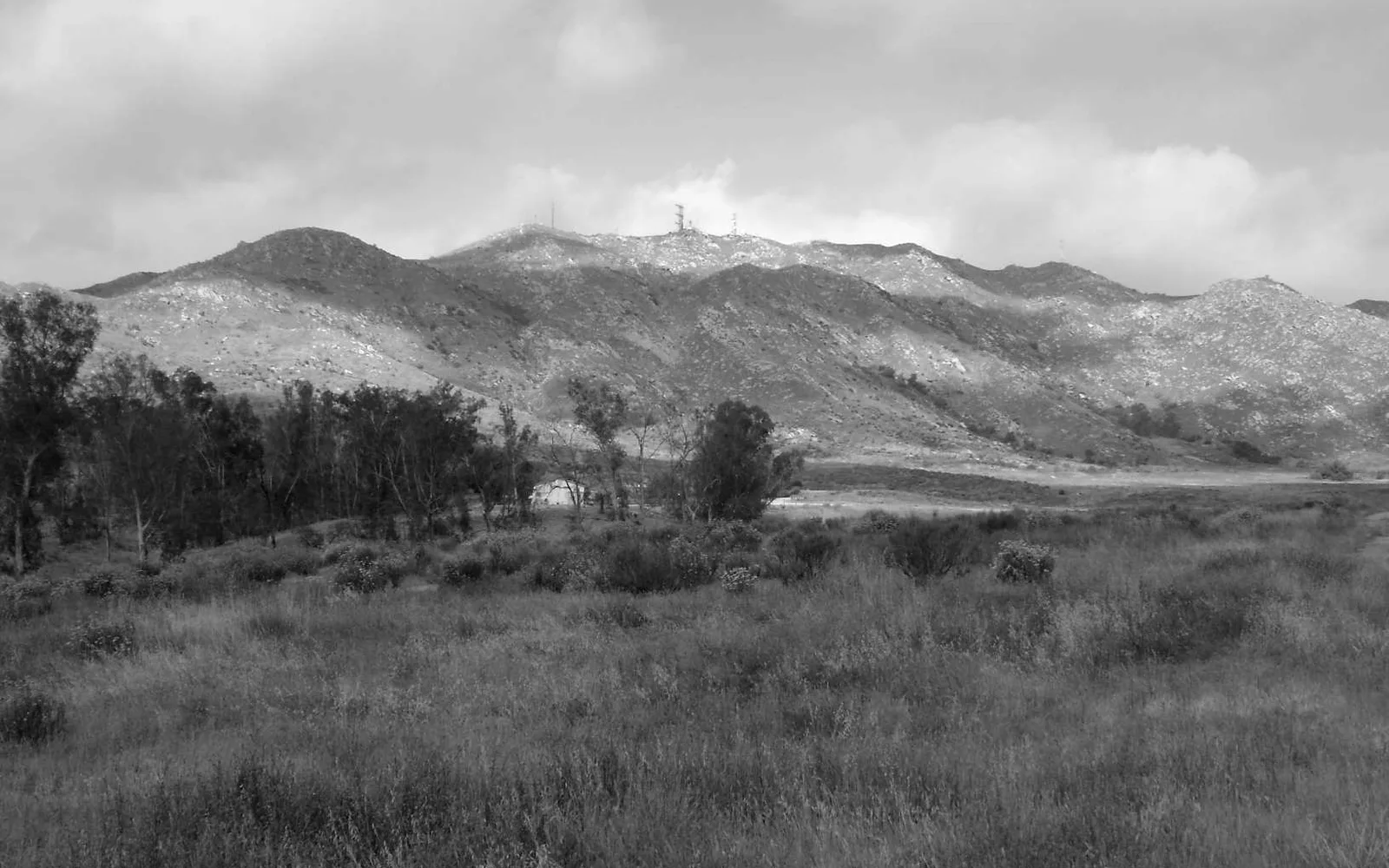 Open rocky slope and layered foothills in the Box Springs Mountain Reserve landscape